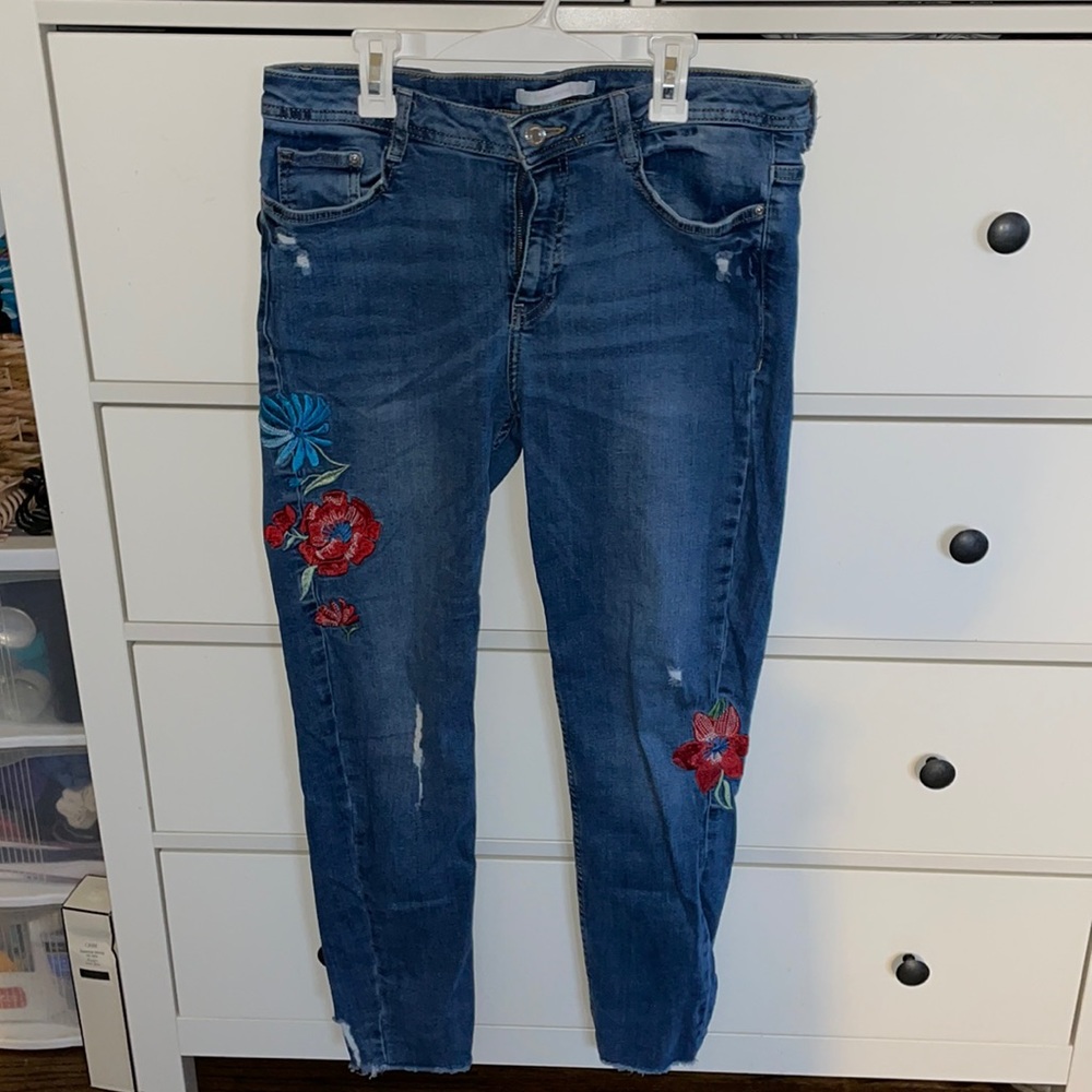 Zara floral patch jeans